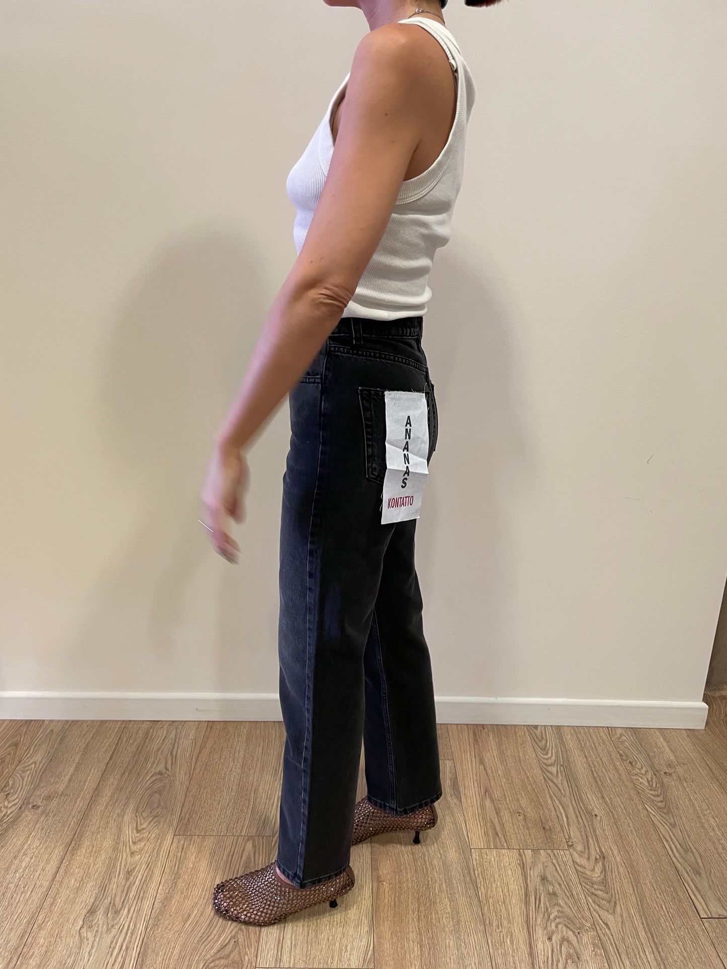 KONTATTO - Jeans Ananas slim cropped a vita alta color black stone
