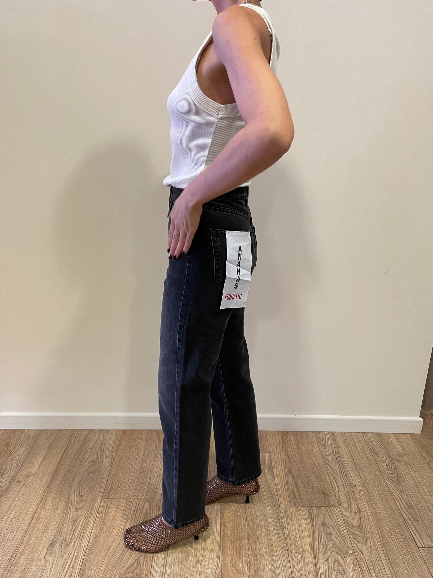 KONTATTO - Jeans Ananas slim cropped a vita alta color black stone