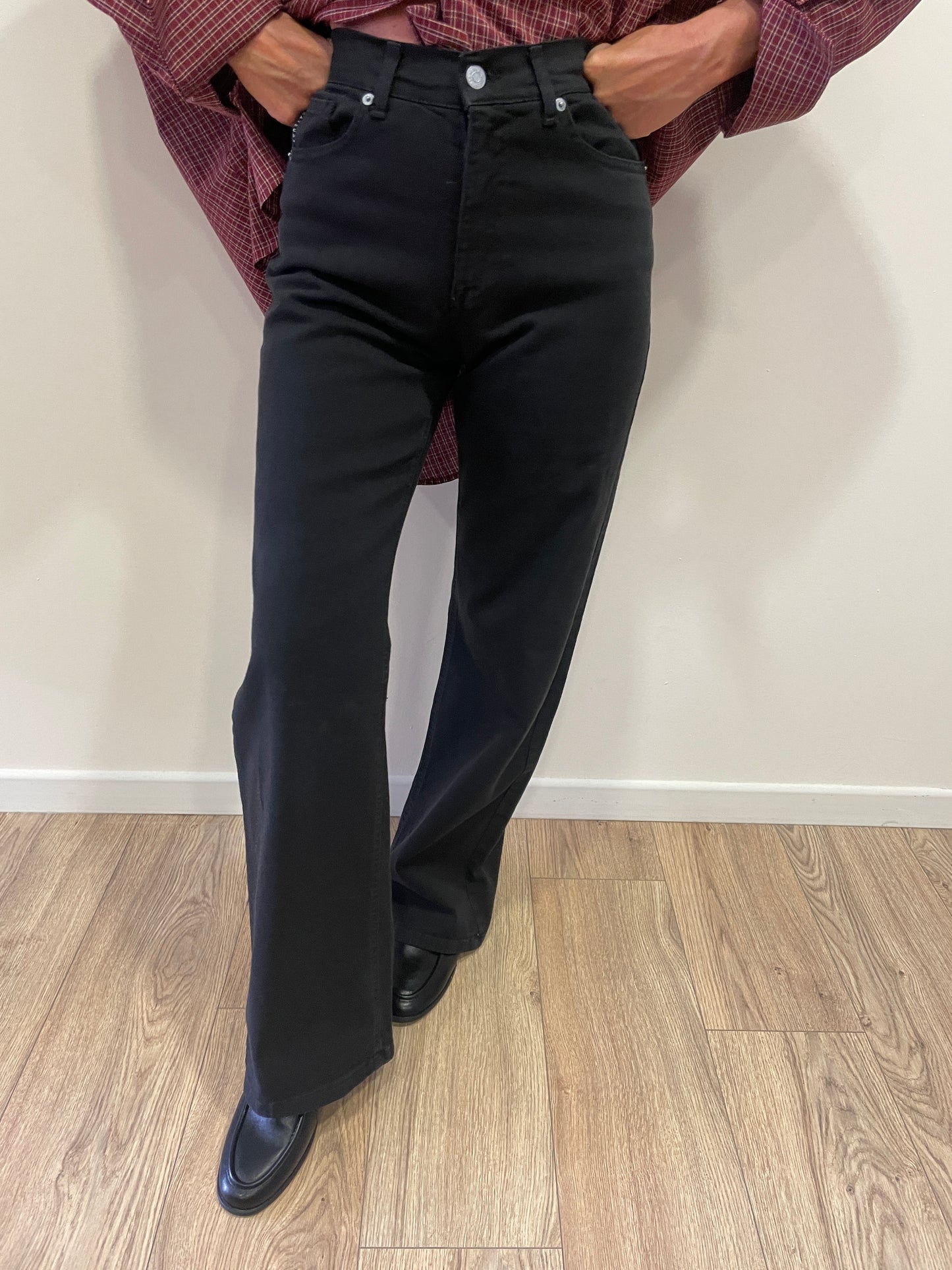 HAVEONE - Jeans London color nero a palazzo dritto
