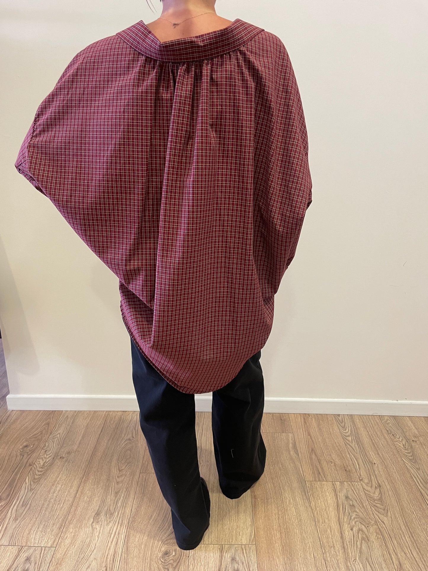 VICOLO - Camicia over con laccetto e top in tartan in misto cotone color tegola e blu
