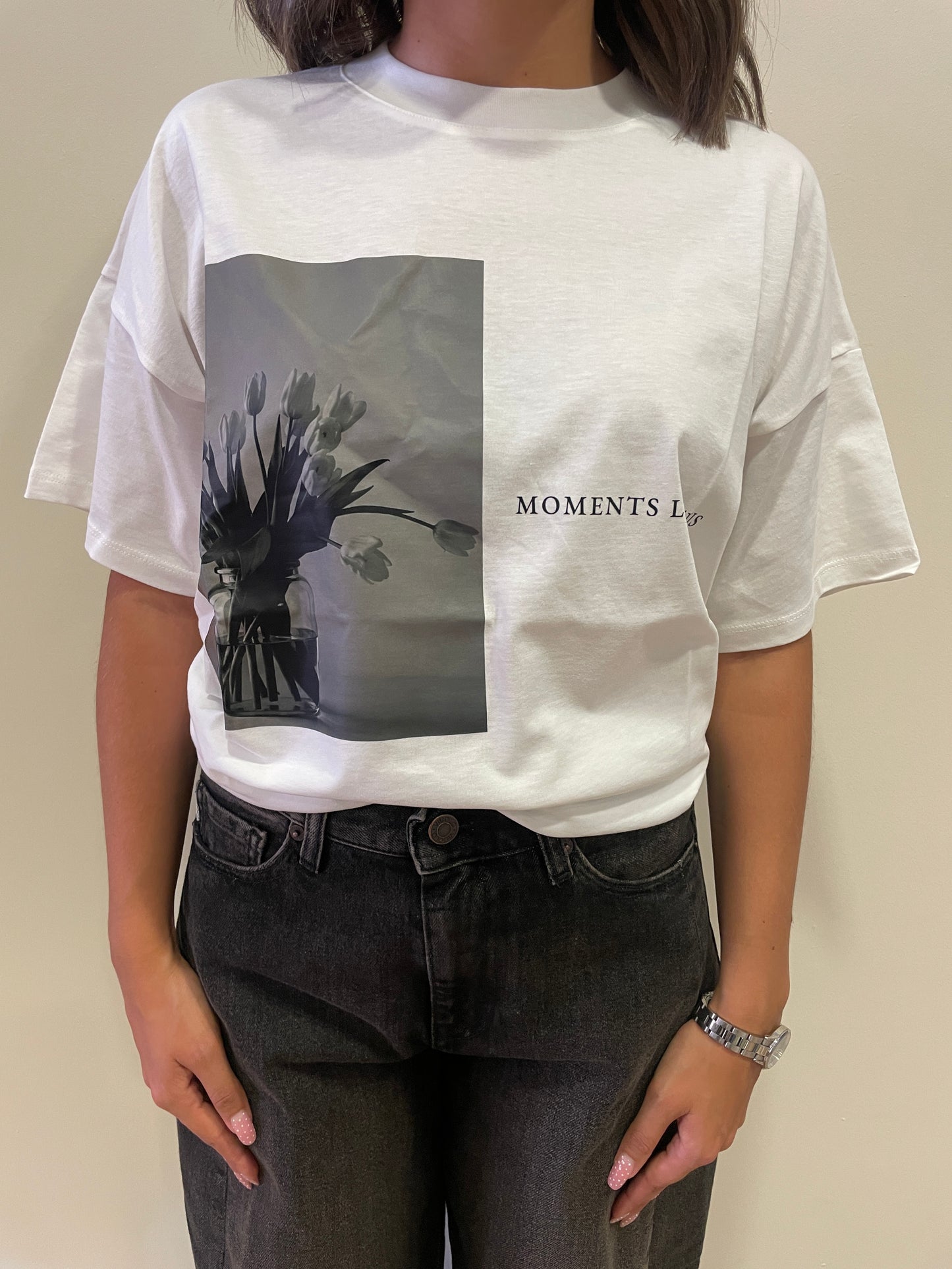 VICOLO - T-shirt over con stampa in cotone color bianco