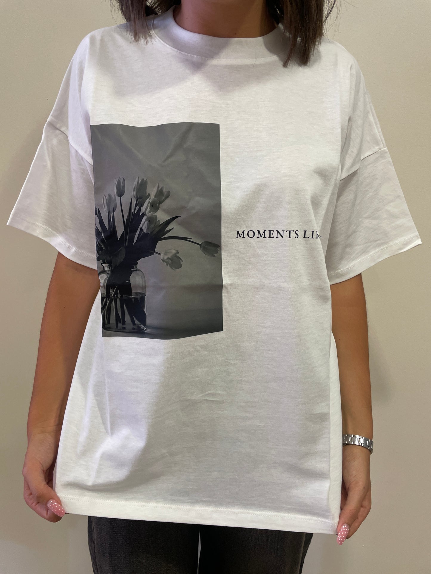 VICOLO - T-shirt over con stampa in cotone color bianco