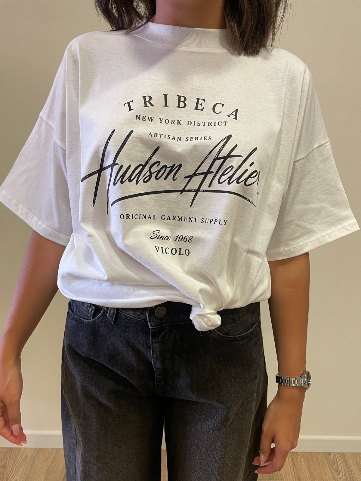 VICOLO - T-shirt over con stampa in cotone color bianco