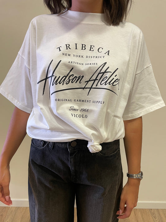 VICOLO - T-shirt over con stampa in cotone color bianco