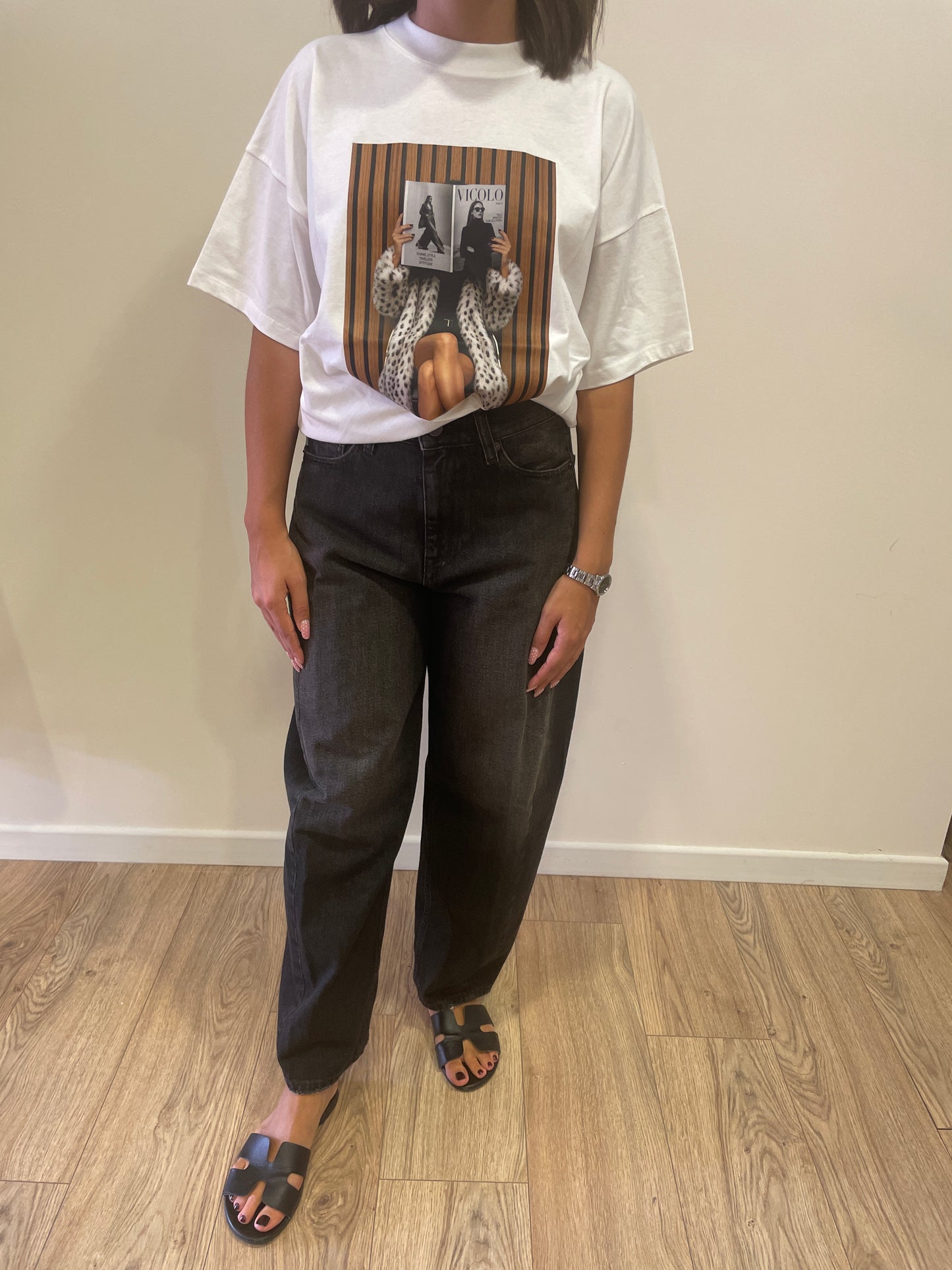 VICOLO - T-shirt over in cotone con stampa