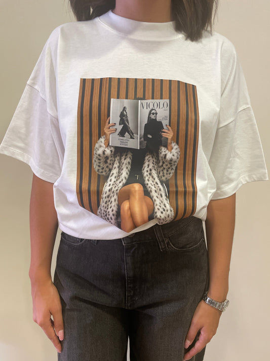 VICOLO - T-shirt over in cotone con stampa