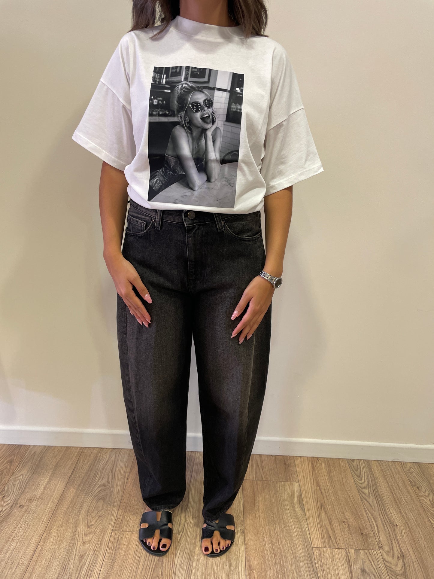 VICOLO - T-shirt over con stampa in cotone color bianco