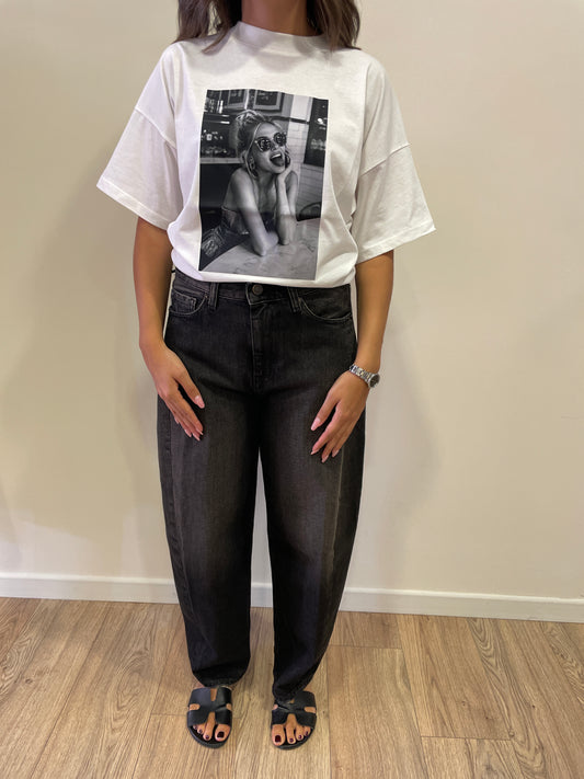 VICOLO - T-shirt over con stampa in cotone color bianco