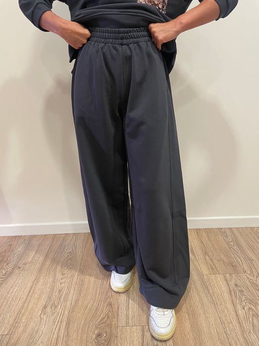 SUSY MIX - Pantalone con elastico in misto cotone barrel fit color piombo