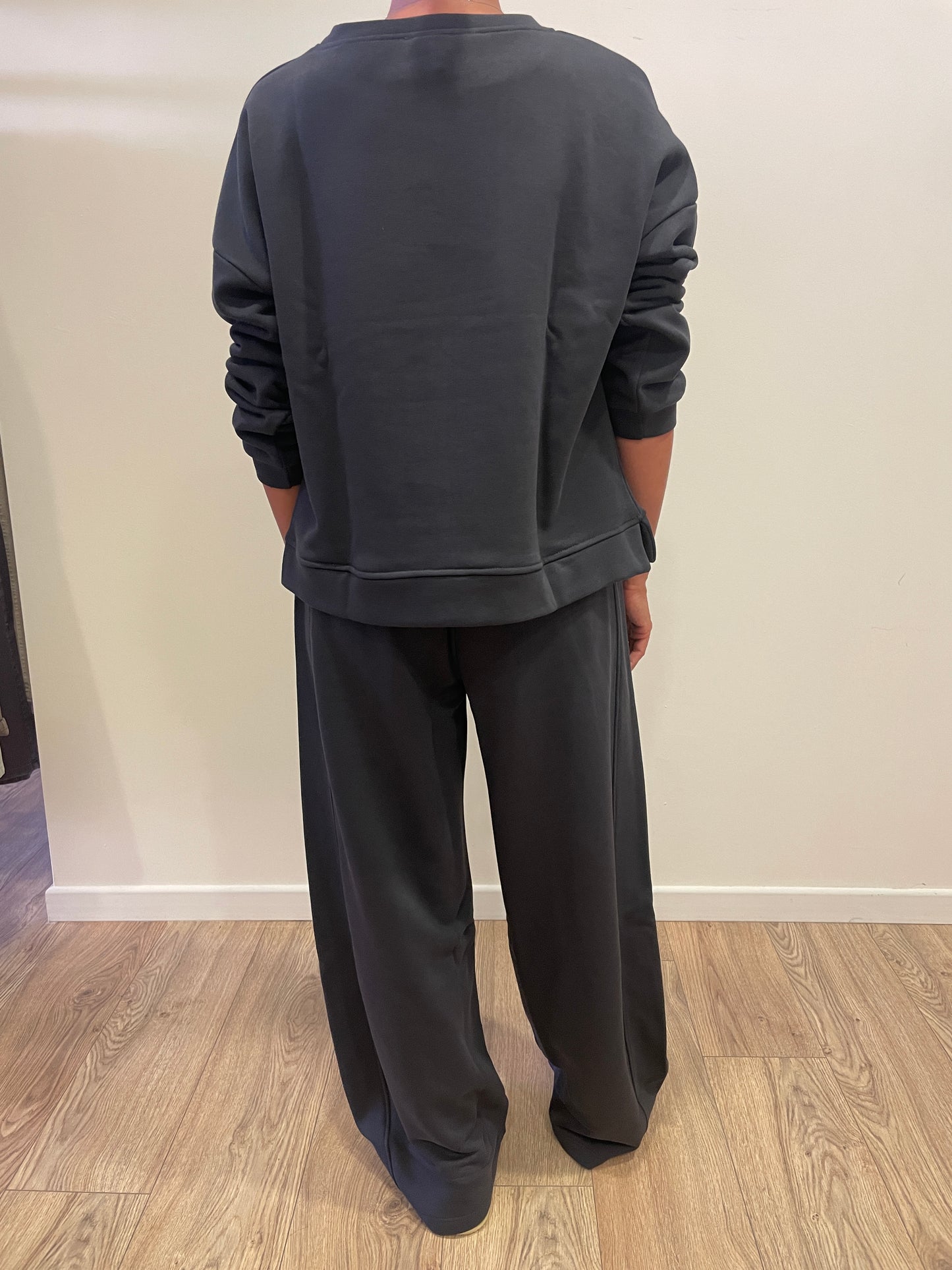 SUSY MIX - Pantalone con elastico in misto cotone barrel fit color piombo