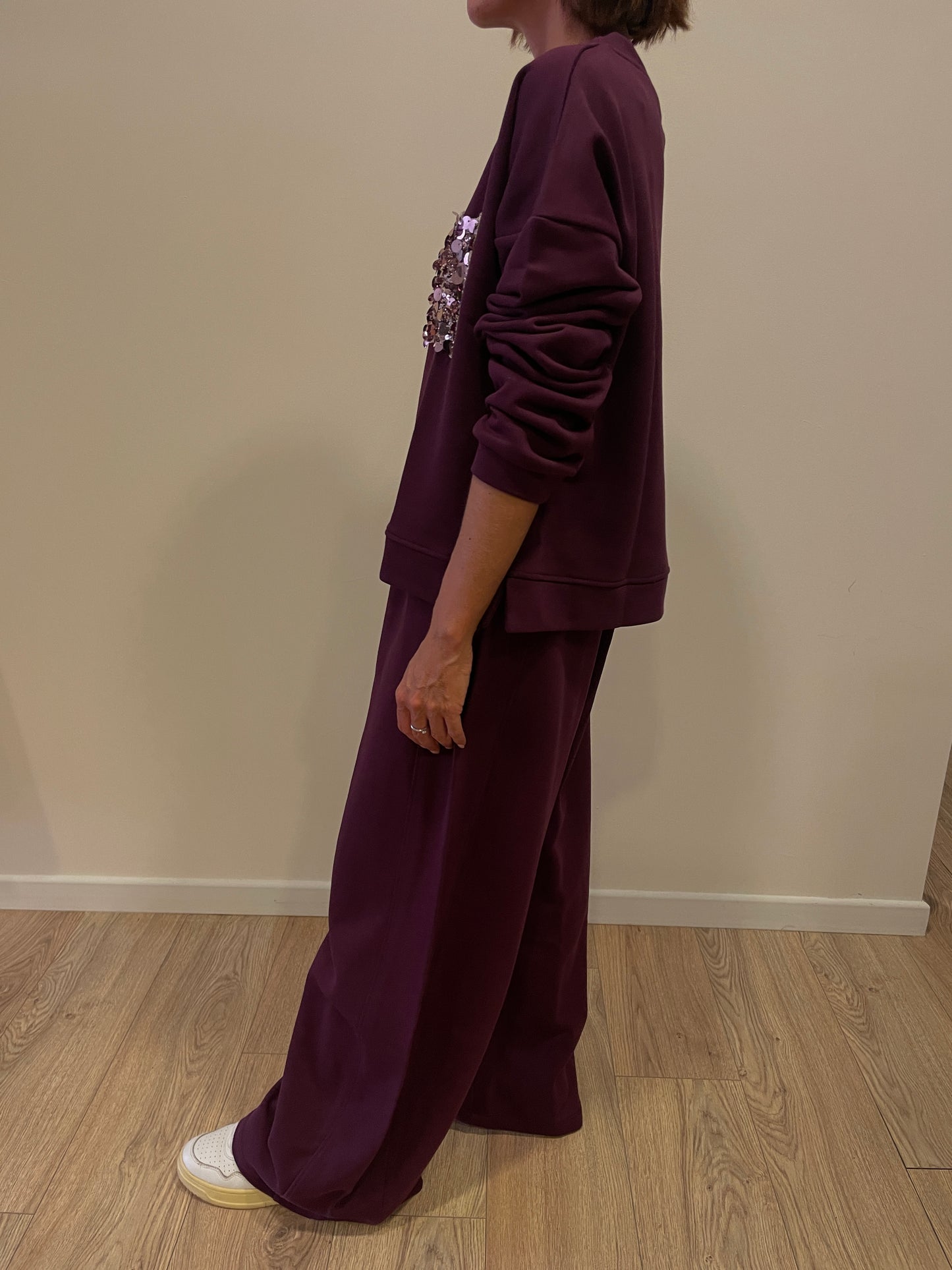 SUSY MIX - Pantalone con elastico in misto cotone barrel fit color barolo