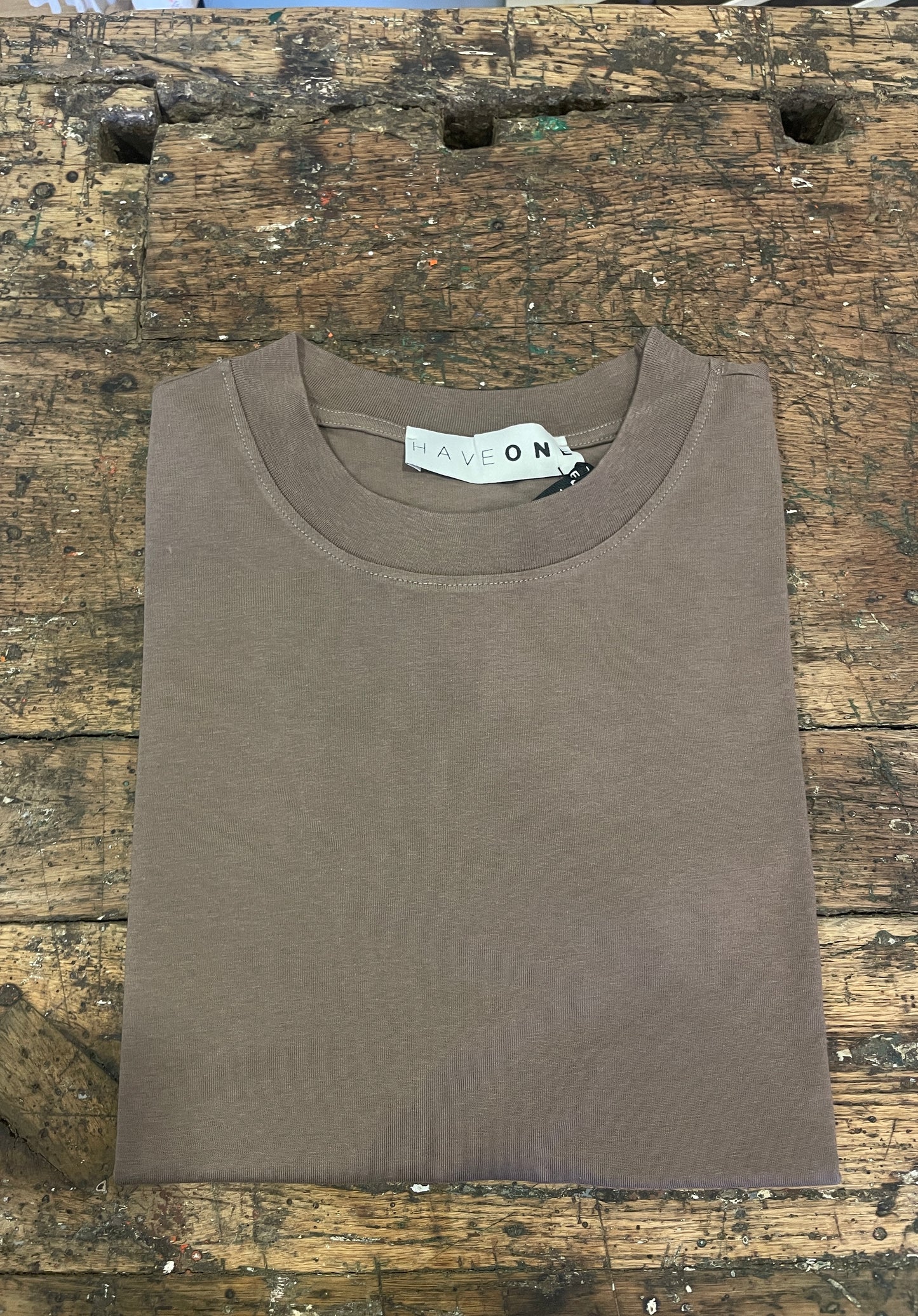 HAVEONE - T-shirt girocollo a maniche lunghe in cotone color panna - più colori