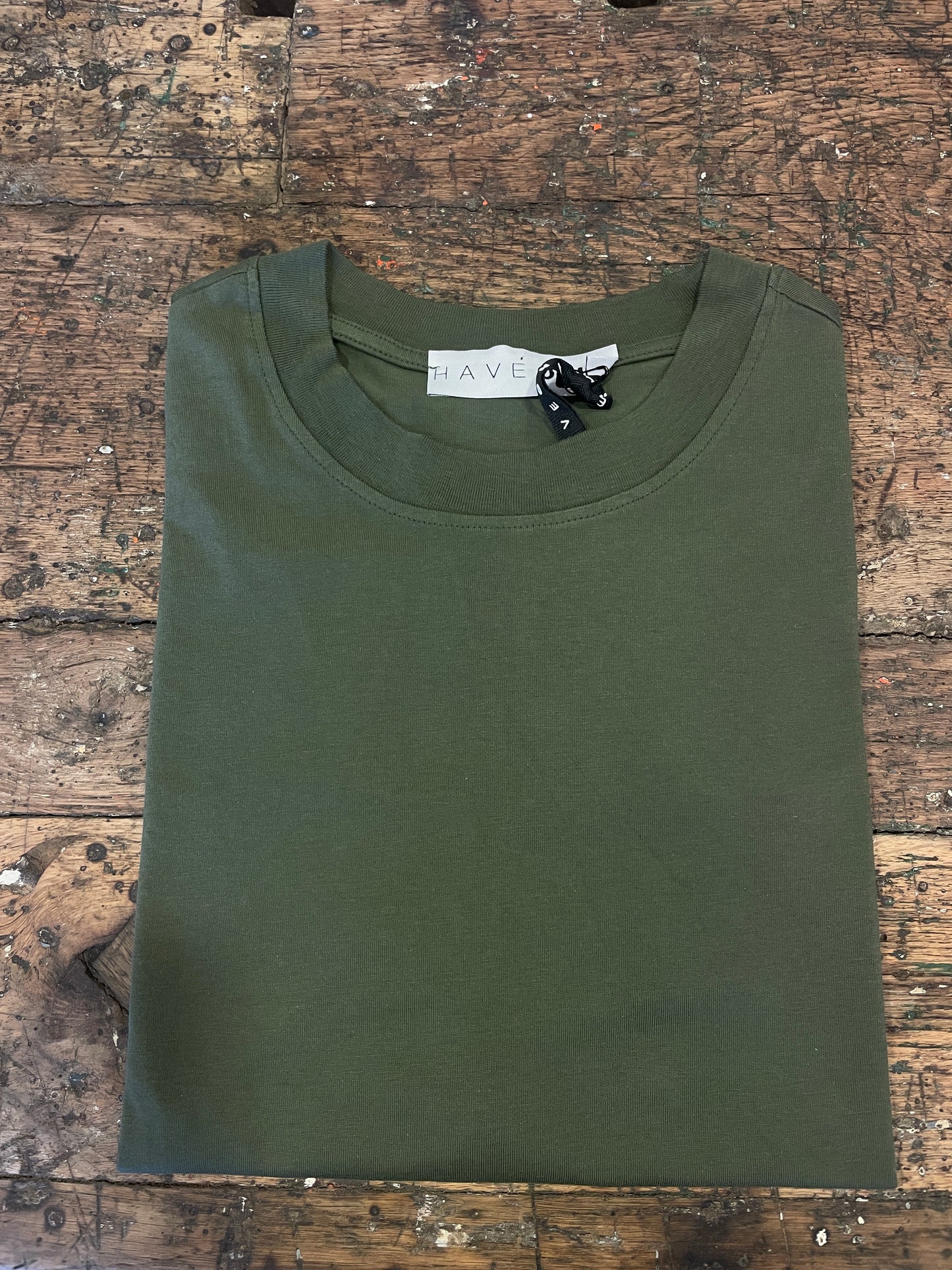 HAVEONE - T-shirt girocollo a maniche lunghe in cotone color panna - più colori