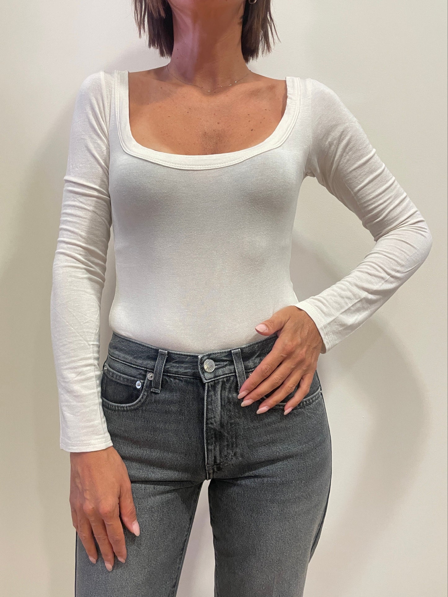SUSY MIX - Body con scollo tondo a maniche lunghe color crema - più colori
