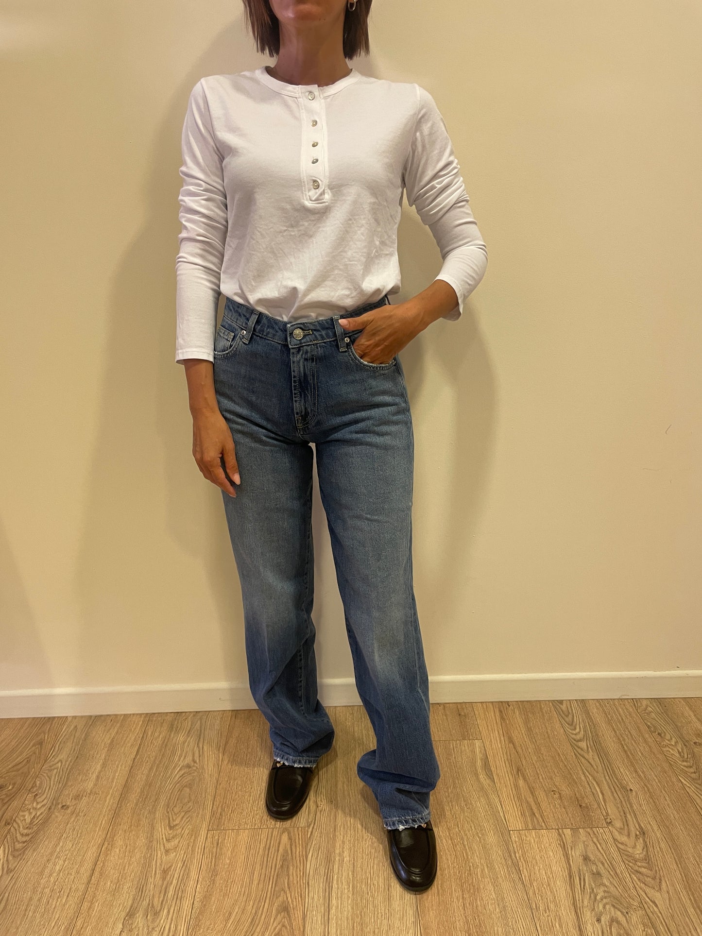 VICOLO - Jeans Alex a vita media a palazzo dritto color denim