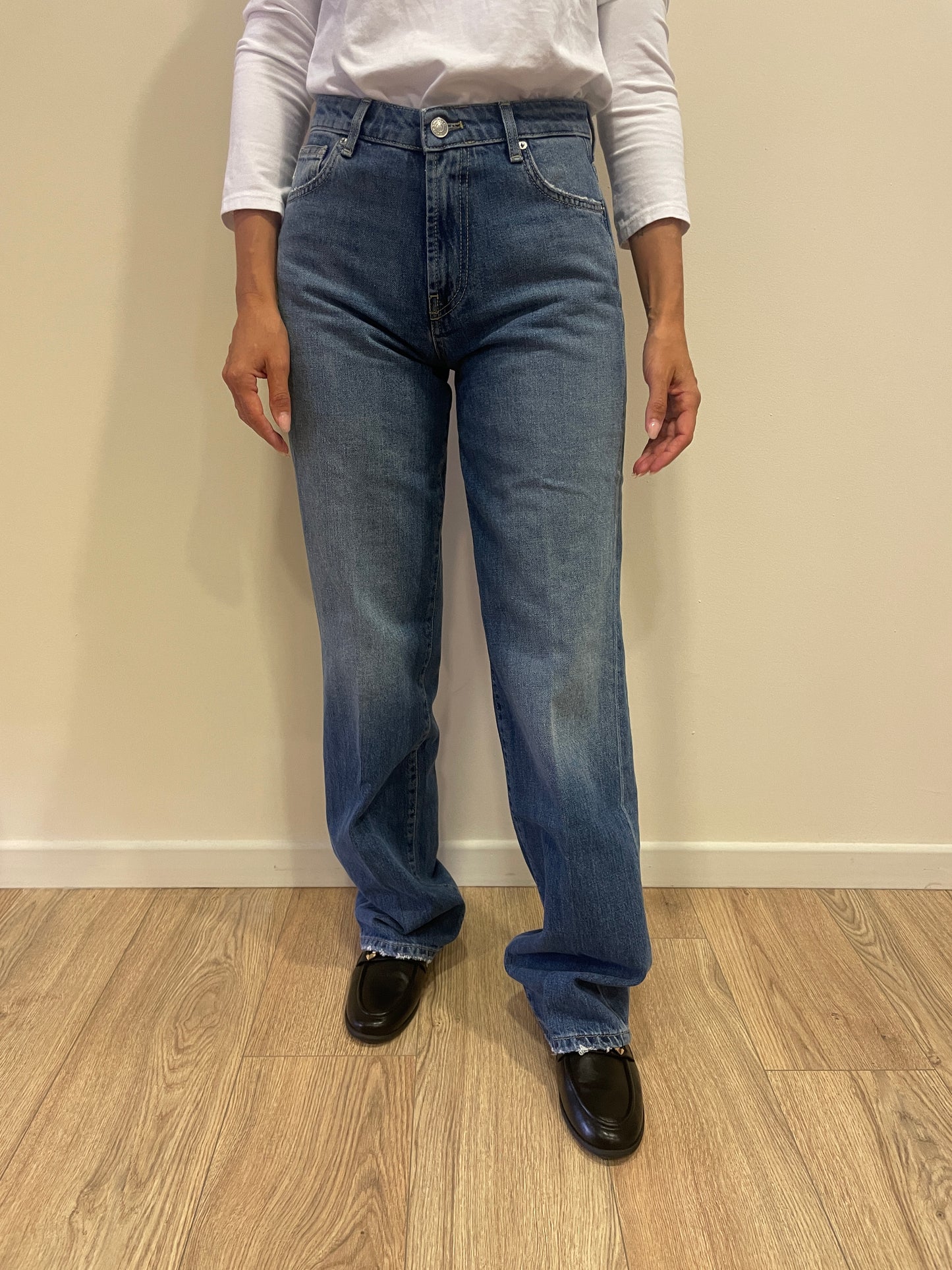 VICOLO - Jeans Alex a vita media a palazzo dritto color denim