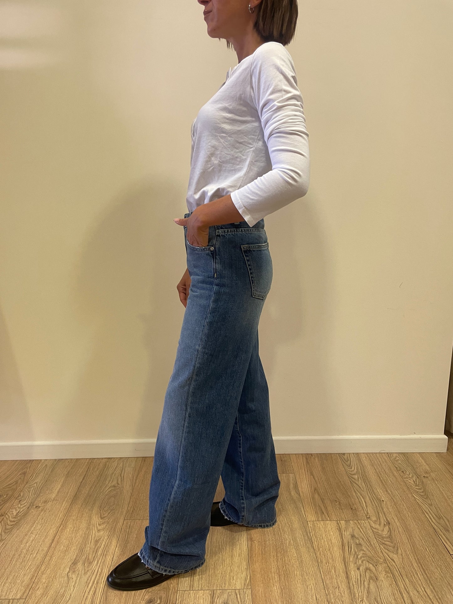 VICOLO - Jeans Alex a vita media a palazzo dritto color denim