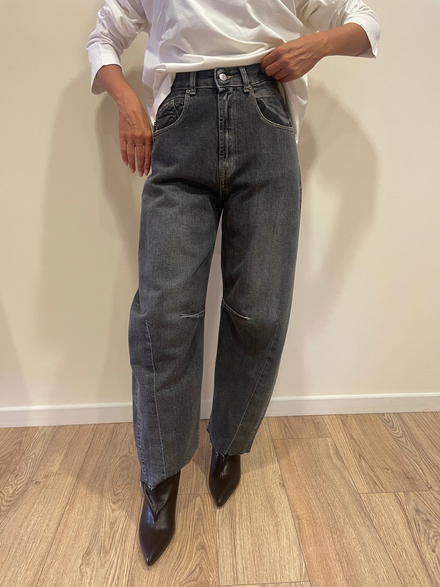 HAVEONE - Jeans Barbara baggy fit con cuciture in nero fumo
