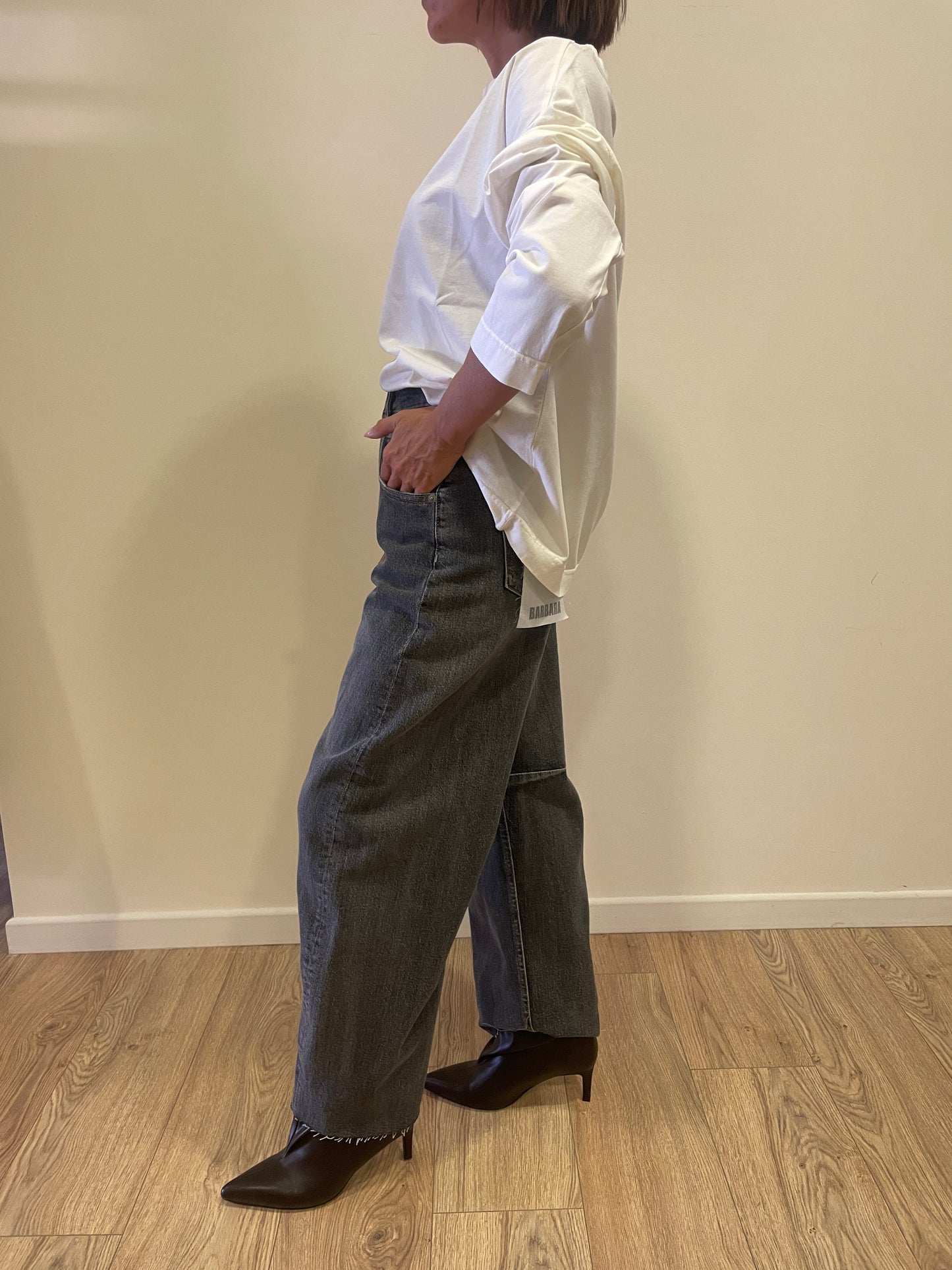 HAVEONE - Jeans Barbara baggy fit con cuciture in nero fumo