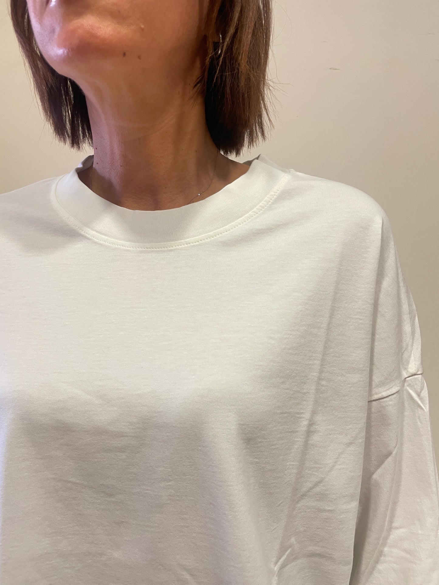 HAVEONE - T-shirt girocollo a maniche lunghe in cotone color panna - più colori