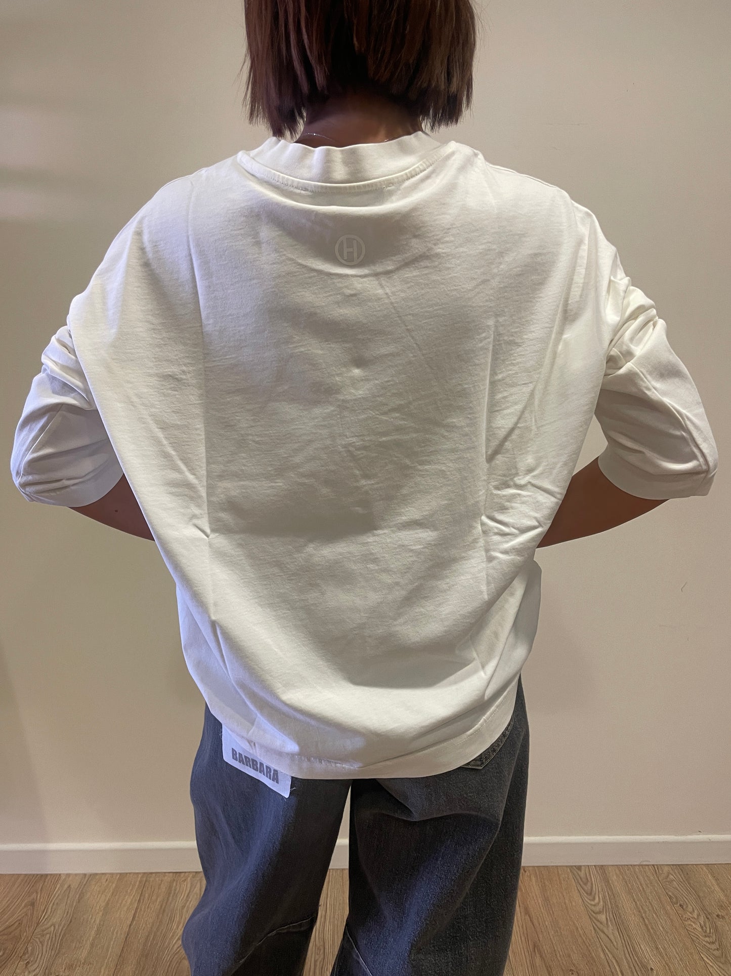 HAVEONE - T-shirt girocollo a maniche lunghe in cotone color panna - più colori