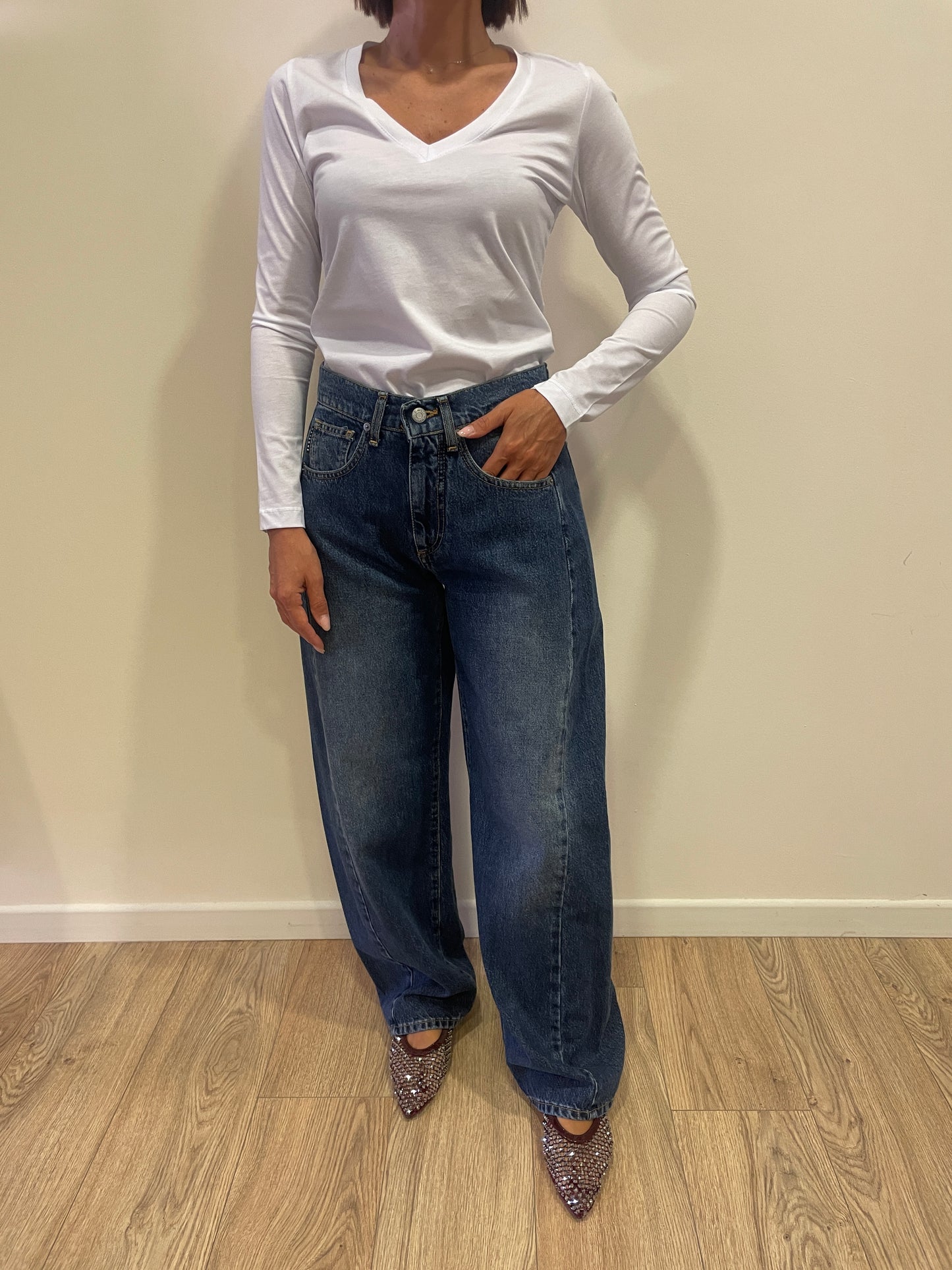 HAVEONE - Jeans Lucy barrel fit con cuciture laterali color denim