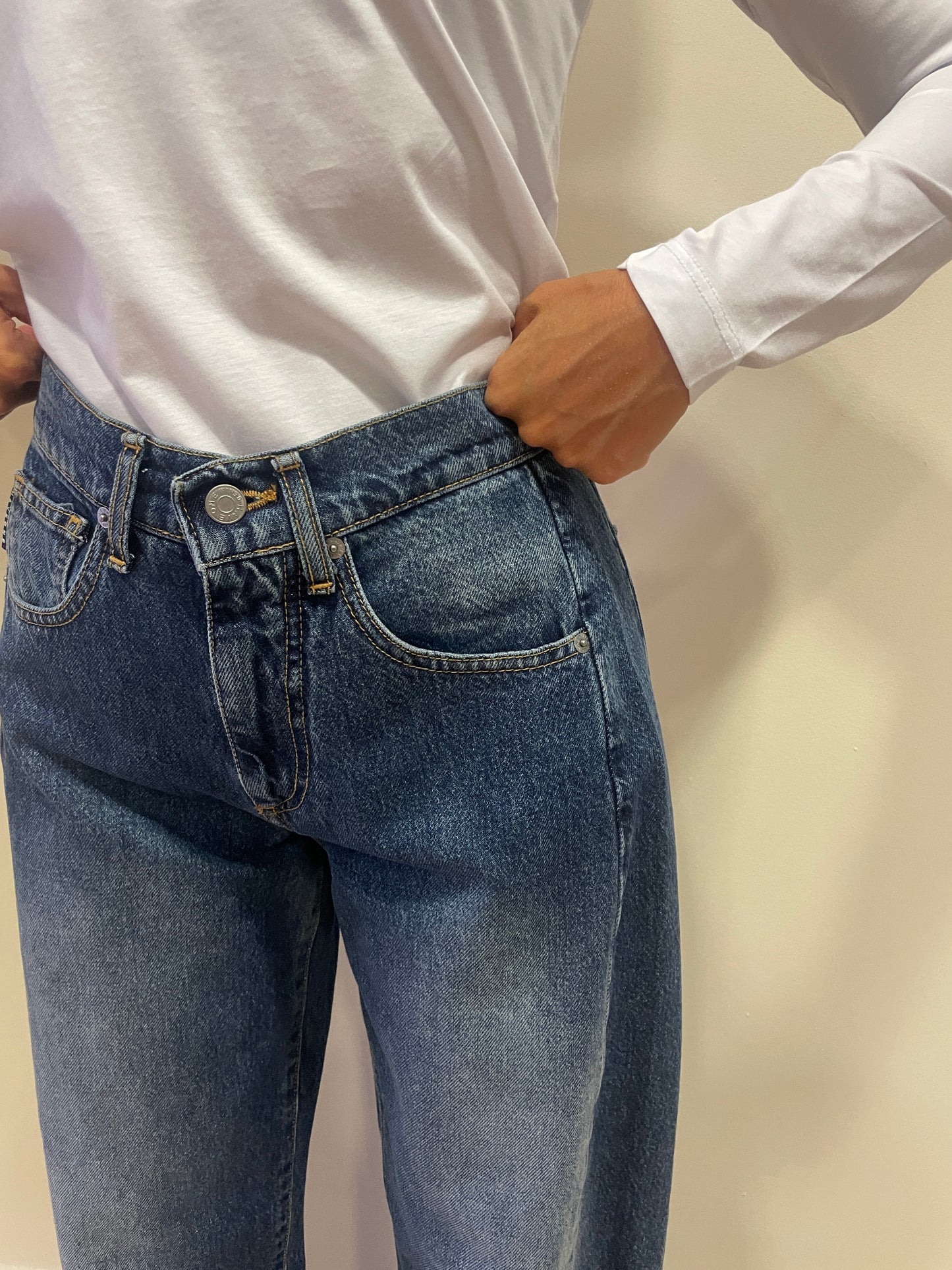 HAVEONE - Jeans Lucy barrel fit con cuciture laterali color denim
