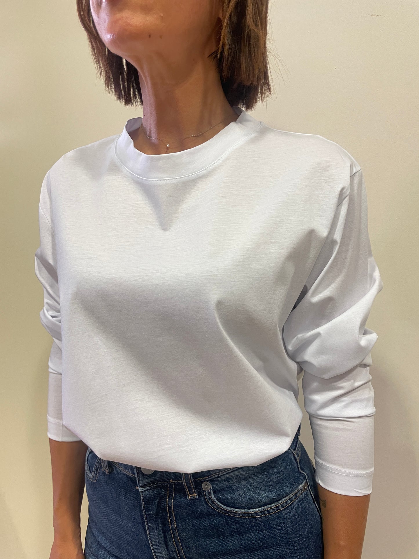 SOUVENIR - Maglia a maniche lunghe a girocollo in cotone color bianco