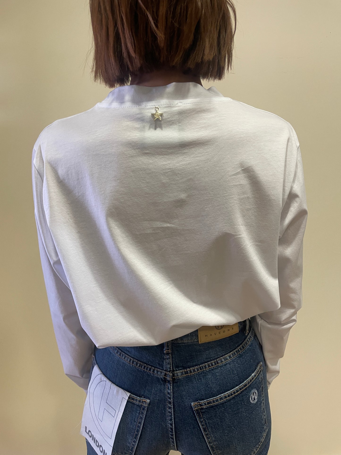 SOUVENIR - Maglia a maniche lunghe a girocollo in cotone color bianco