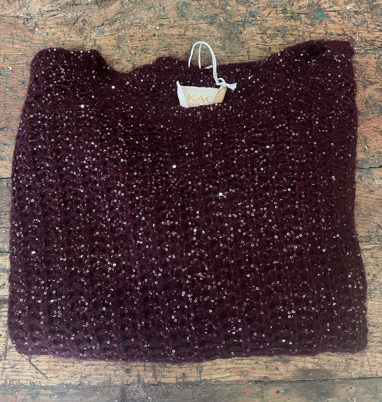 KAOS - Maglioncino a girocollo in misto lana e mohair traforato con paillettes color tiffany - più colori