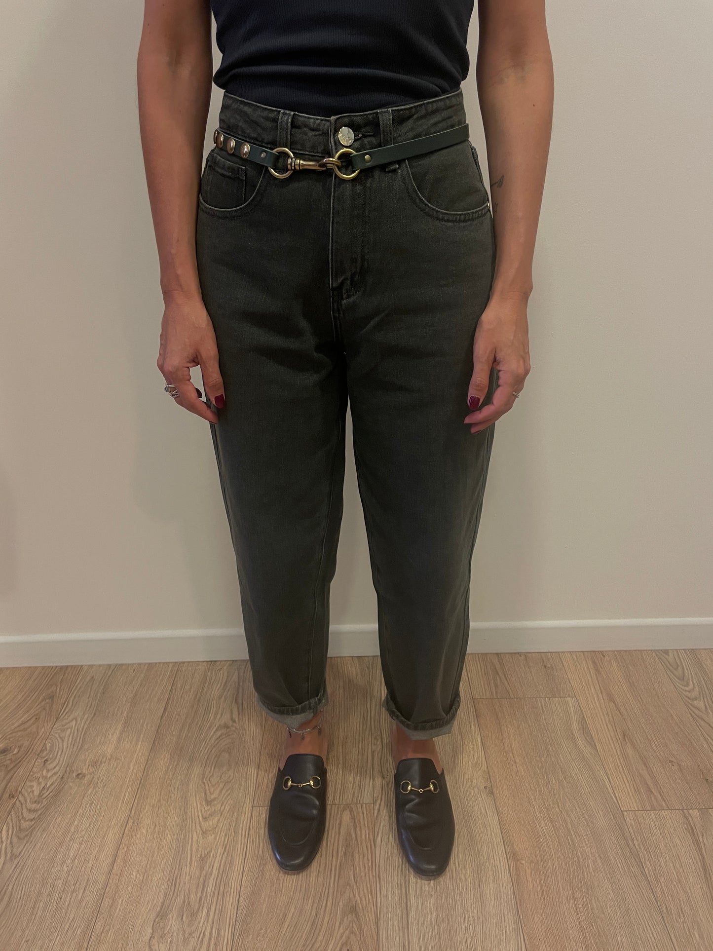 KAOS - Jeans baloon in cotone color verde bosco