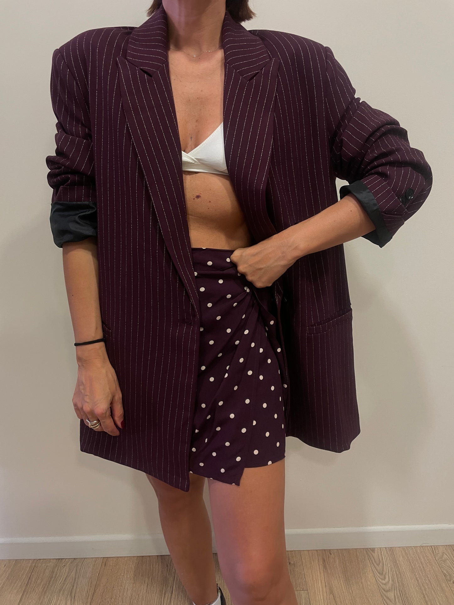 LUMINA - Blazer oversize gessato a doppiopetto color bourdeaux