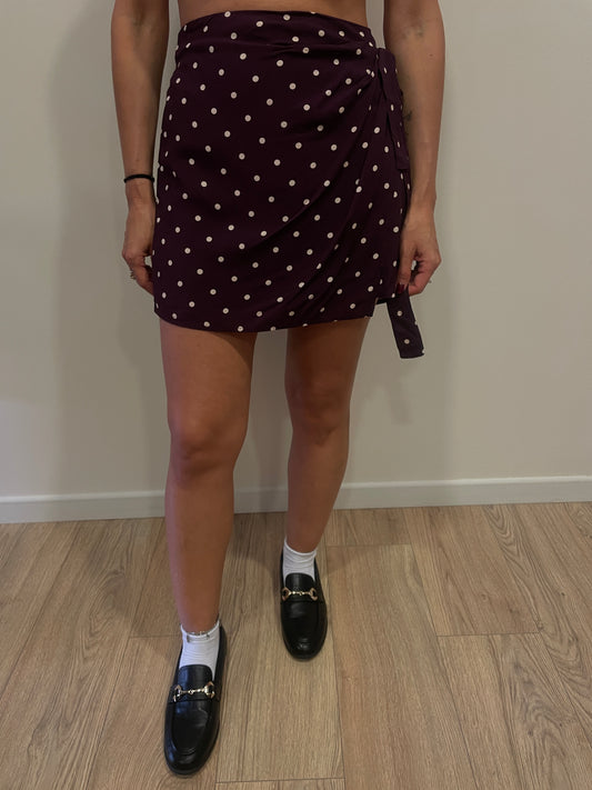 LUMINA - Shorts a portafoglio a pois con nastro laterale ed elastico in vita color bordeaux