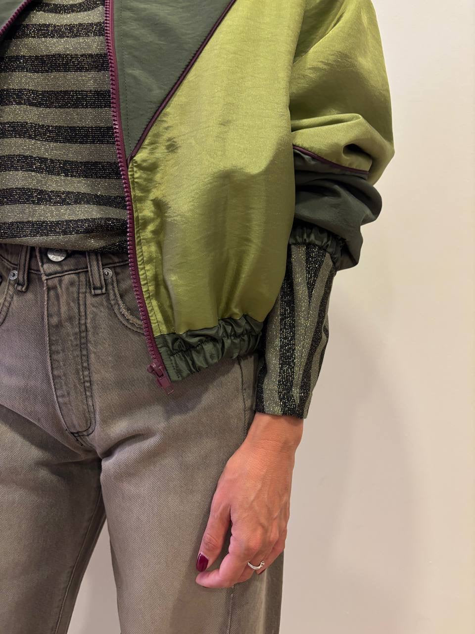 HAVEONE - Bomber verde militare e olio con chiusura con zip color vino