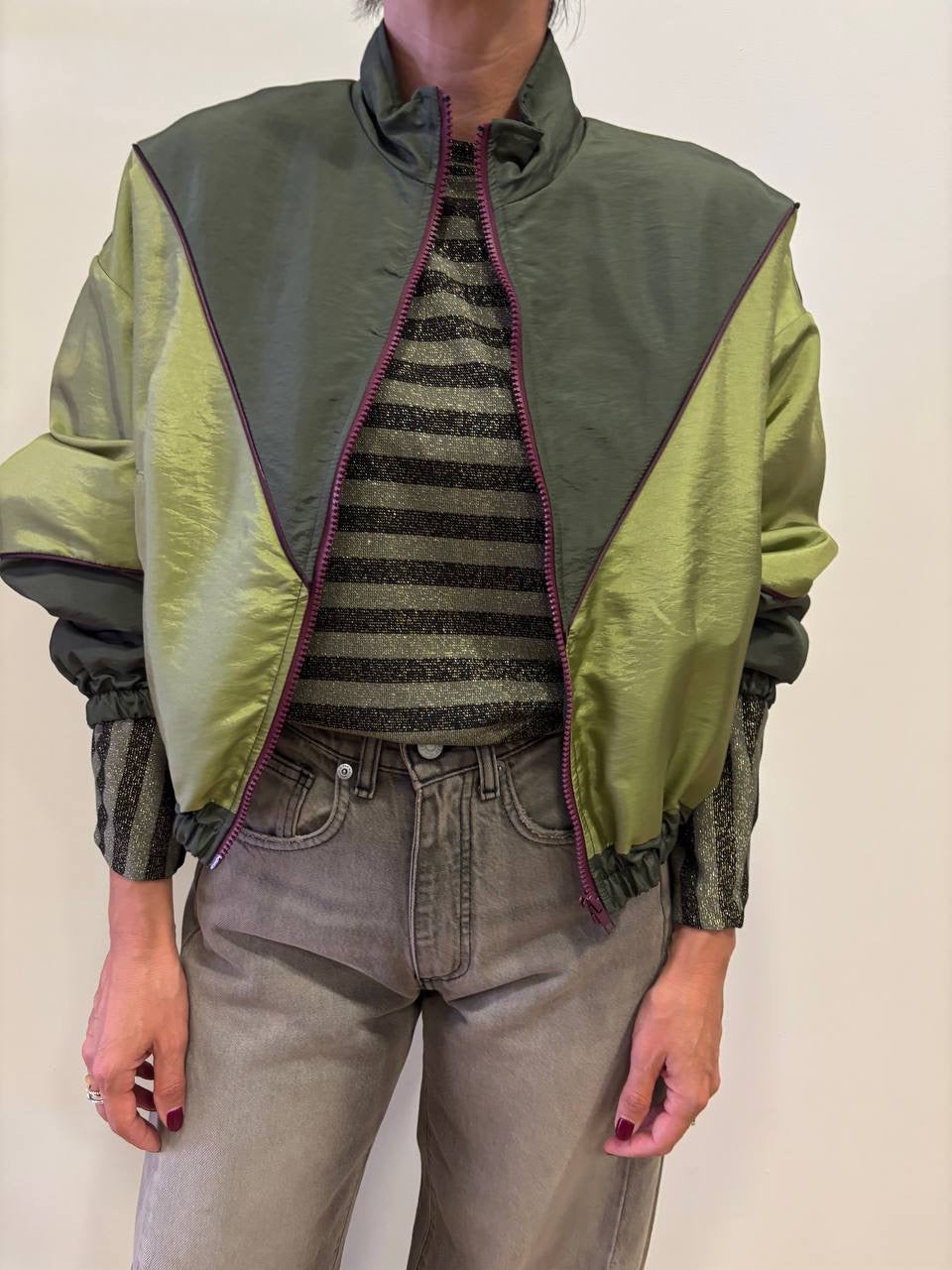 HAVEONE - Bomber verde militare e olio con chiusura con zip color vino
