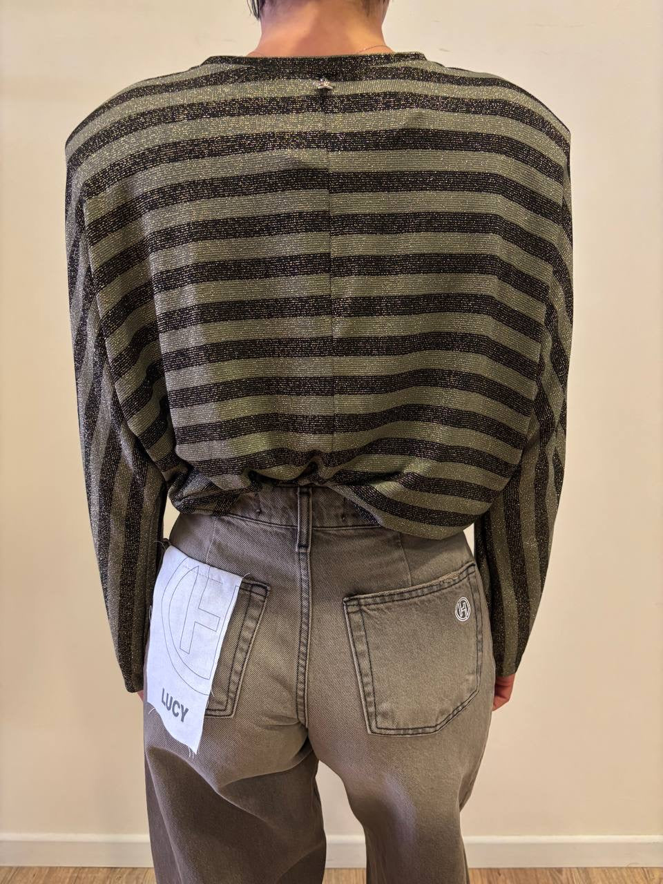 SOUVENIR - Maglia a girocollo verde a righe in lurex con spallucce