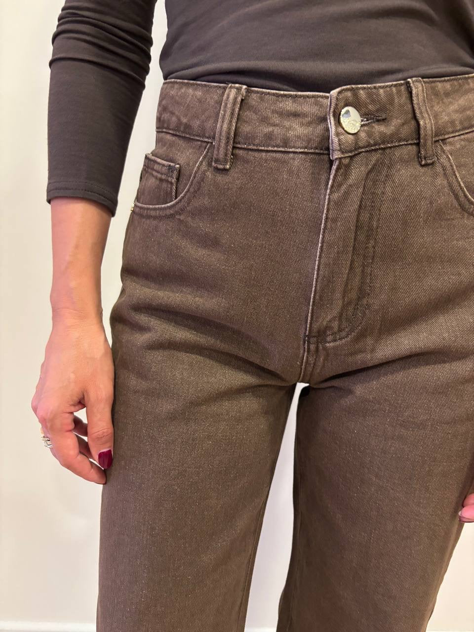 KAOS - Jeans a palazzo dritto a vita alta color caffè