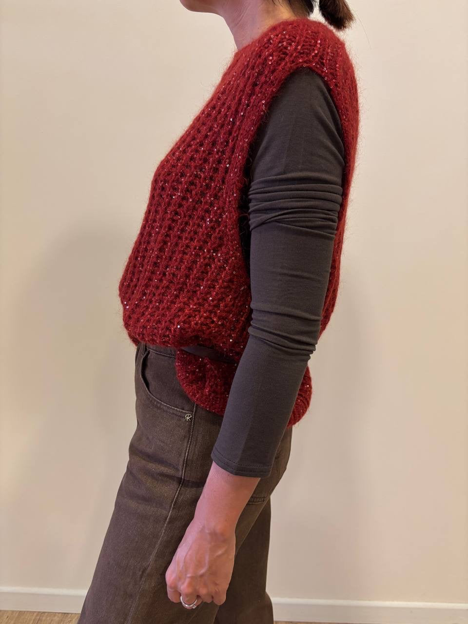 SOUVENIR - Gilet in maglia con micro lucette color ruggine