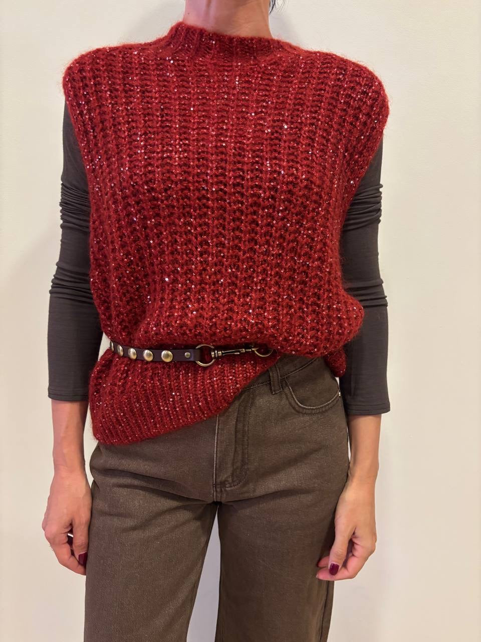 SOUVENIR - Gilet in maglia con micro lucette color ruggine