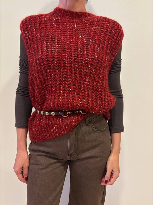 SOUVENIR - Gilet in maglia con micro lucette color ruggine