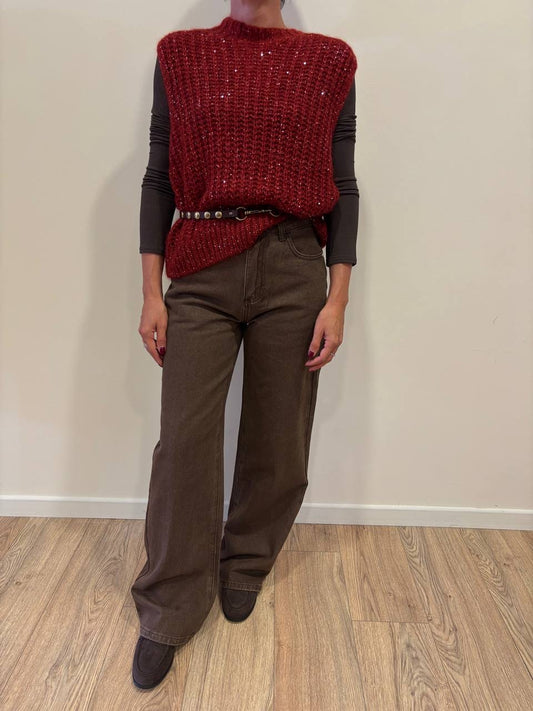 SOUVENIR - Gilet in maglia con micro lucette color ruggine