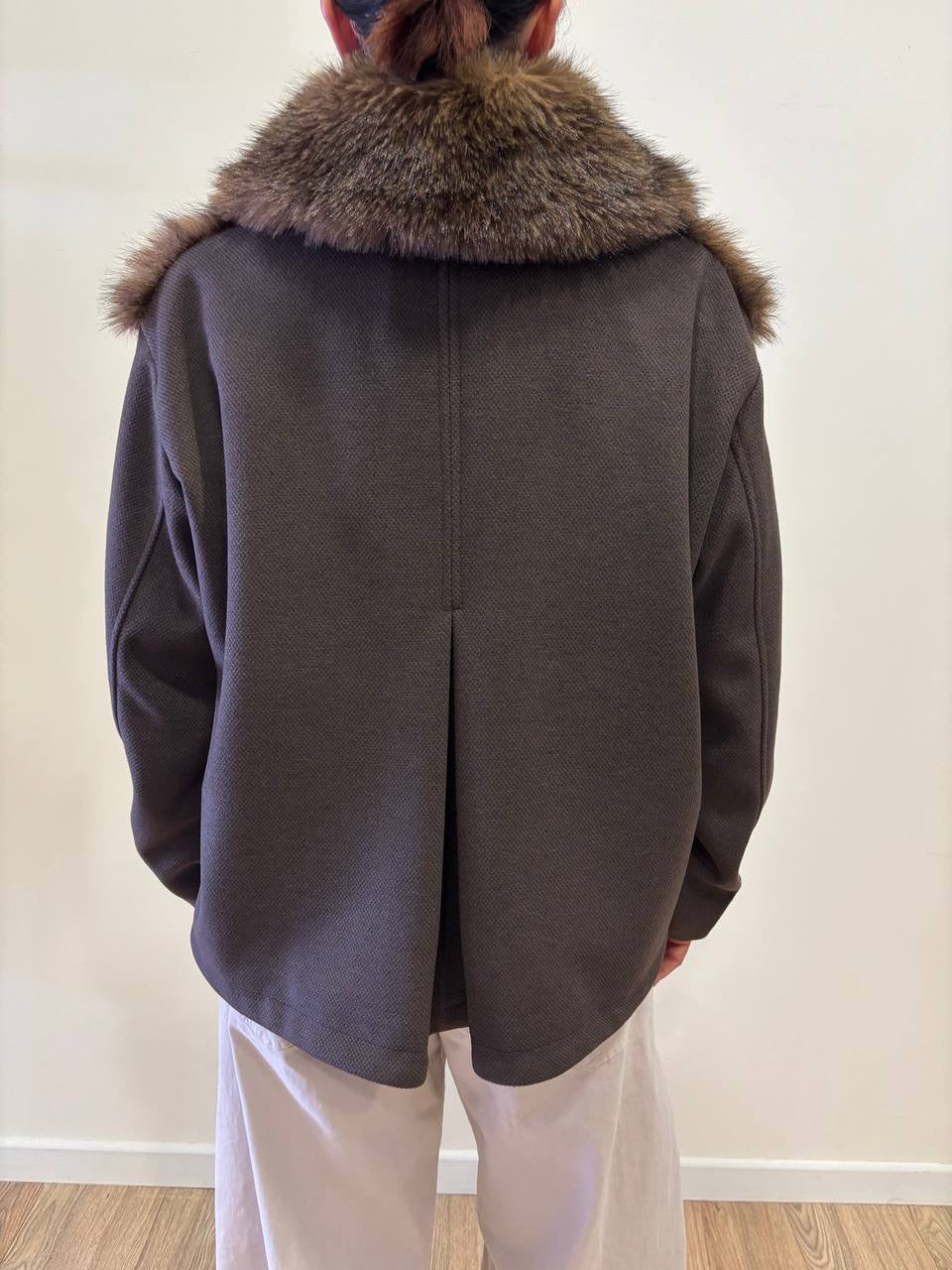 KAOS - Bomber color moro con pelliccia e colletto con chiusura con zip