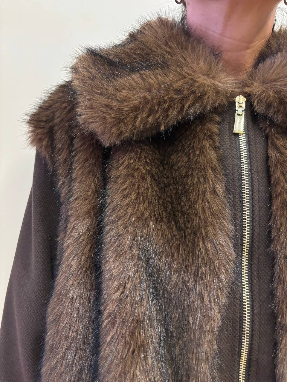 KAOS - Bomber color moro con pelliccia e colletto con chiusura con zip