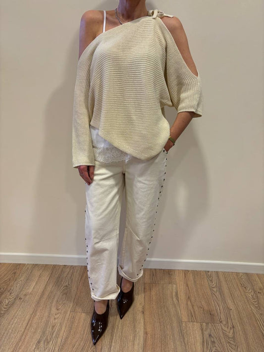 KONTATTO - Maglia cut out ecrù con canotta con pizzo rimovibile - più colori