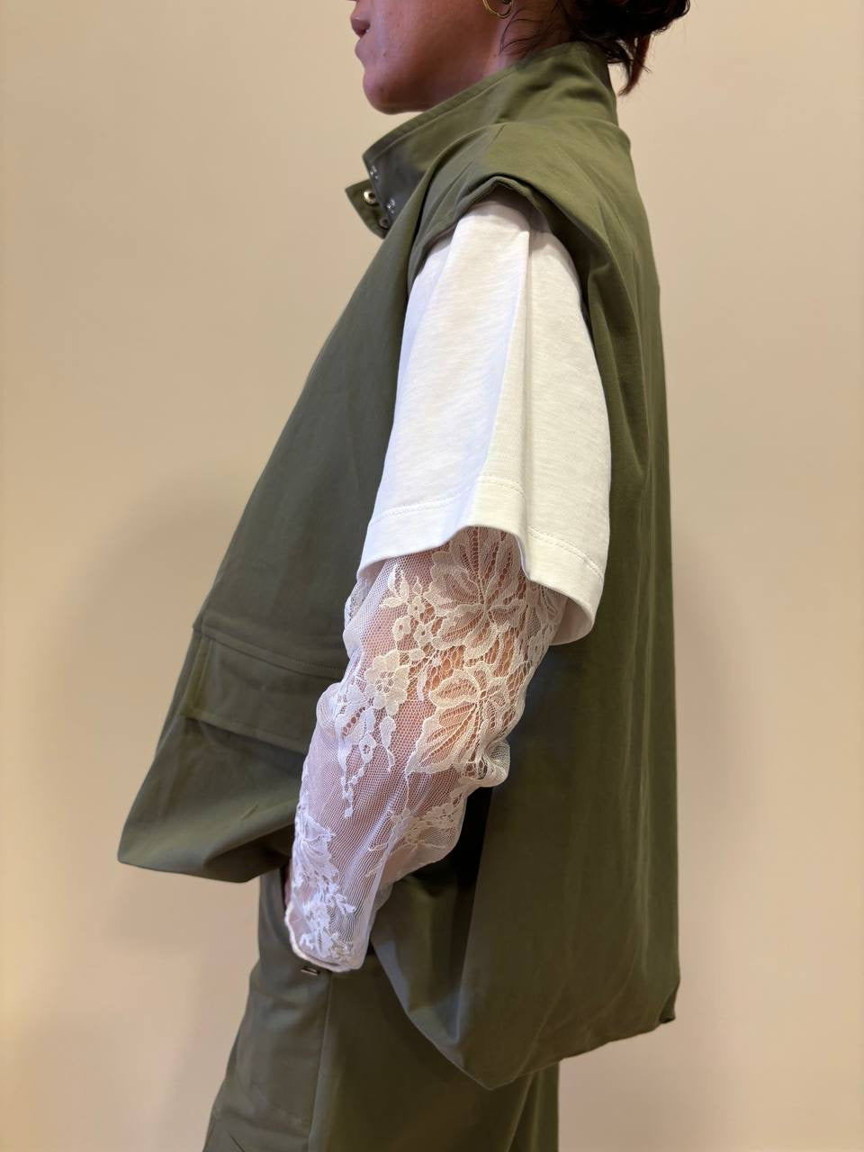 MEME ROAD - Bomber smanicato verde militare con chiusura con zip