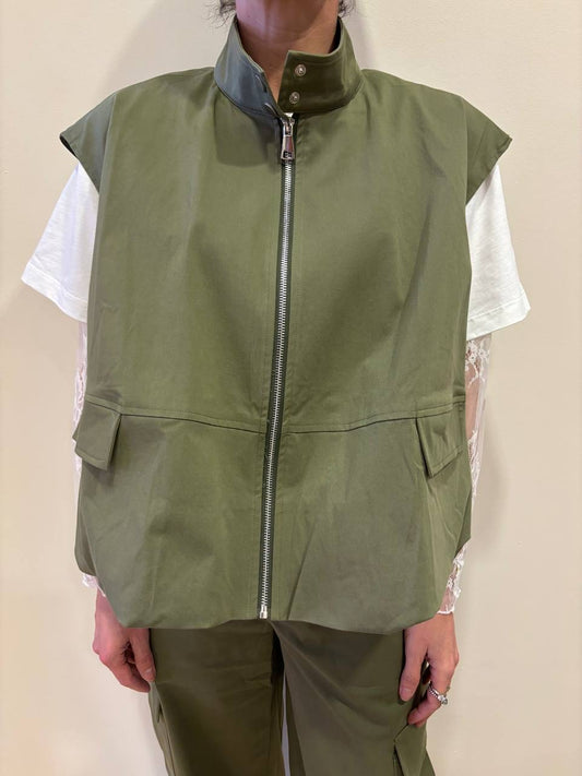MEME ROAD - Bomber smanicato verde militare con chiusura con zip