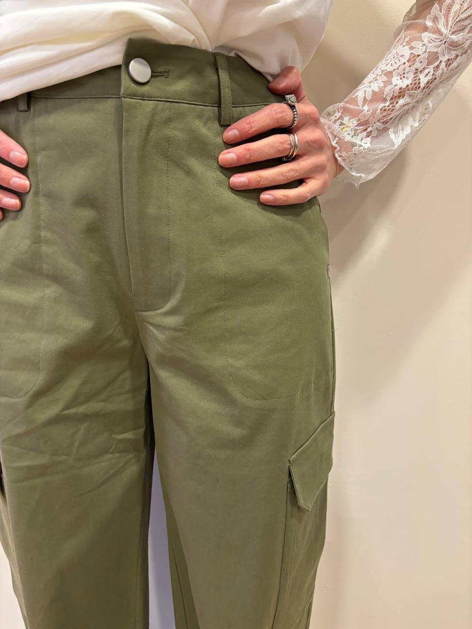 MEME ROAD - Pantalone cargo verde militare in cotone