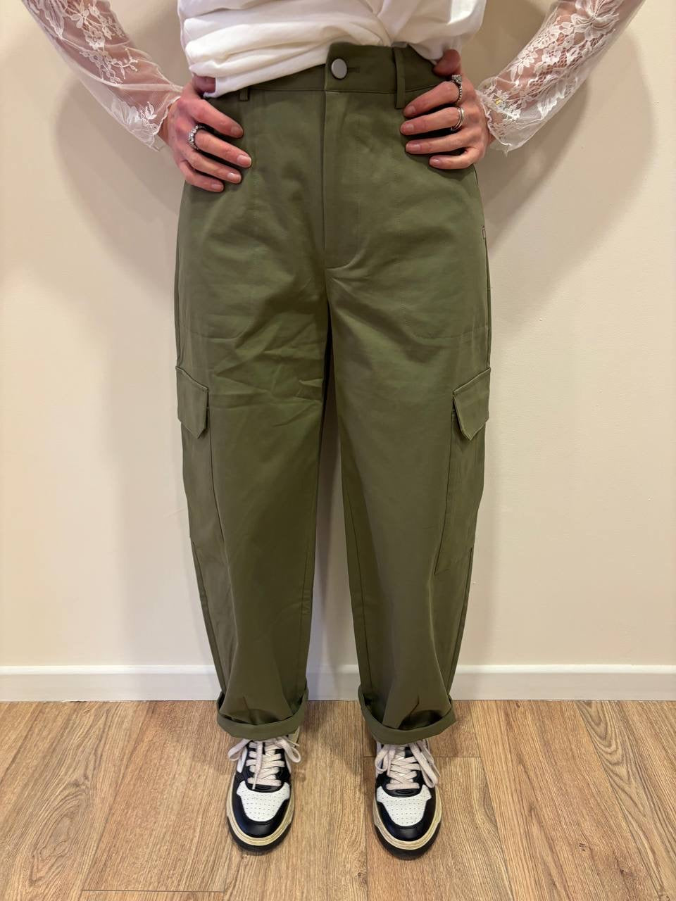 MEME ROAD - Pantalone cargo verde militare in cotone
