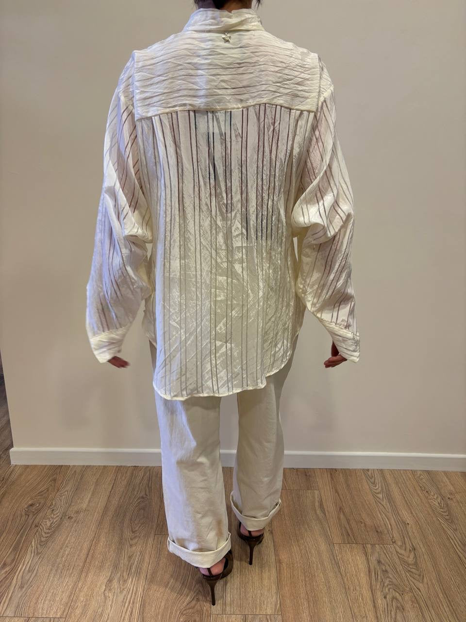 SOUVENIR - Camicia over a righe burro con collana removibile