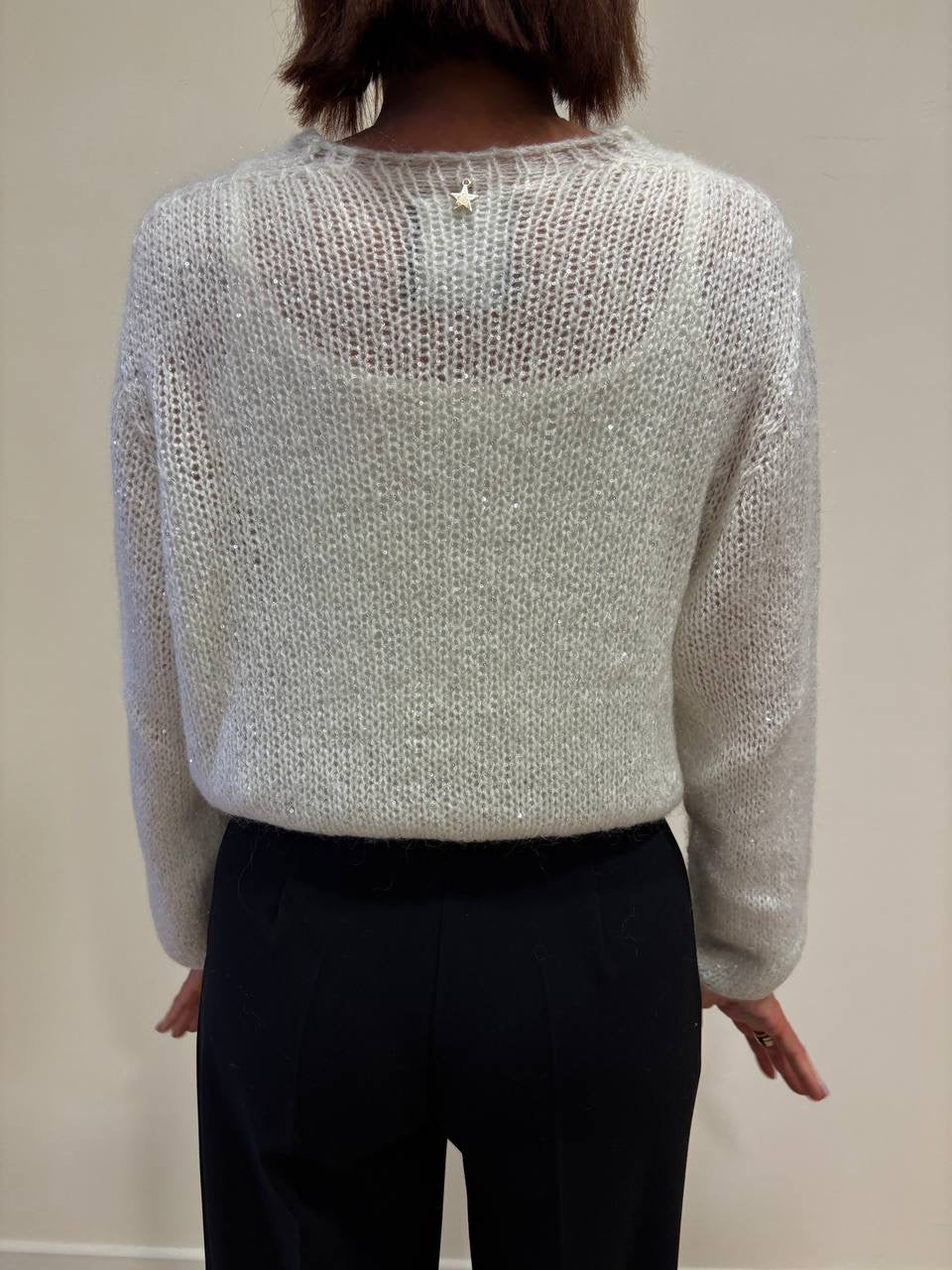 SOUVENIR - Cardigan corto burro con bottoni gioiello e micro lucette